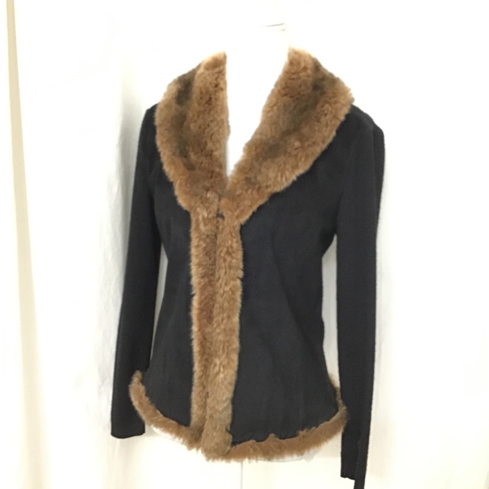 Mossimo Black Faux-Suede Fur Trim Cardigan Sweater M